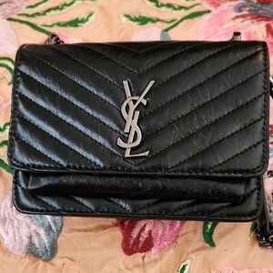 Yves Saint Laurent Black Chevron Crossbody Bag